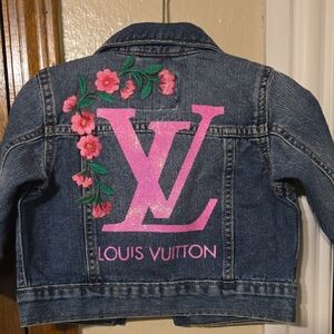 The Children's Place Blue Denim Jacket with Pink Floral Logo